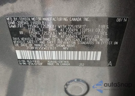 2014 Toyota Rav4 Le from USA, damaged, VIN 2T3BFREV5EW221631